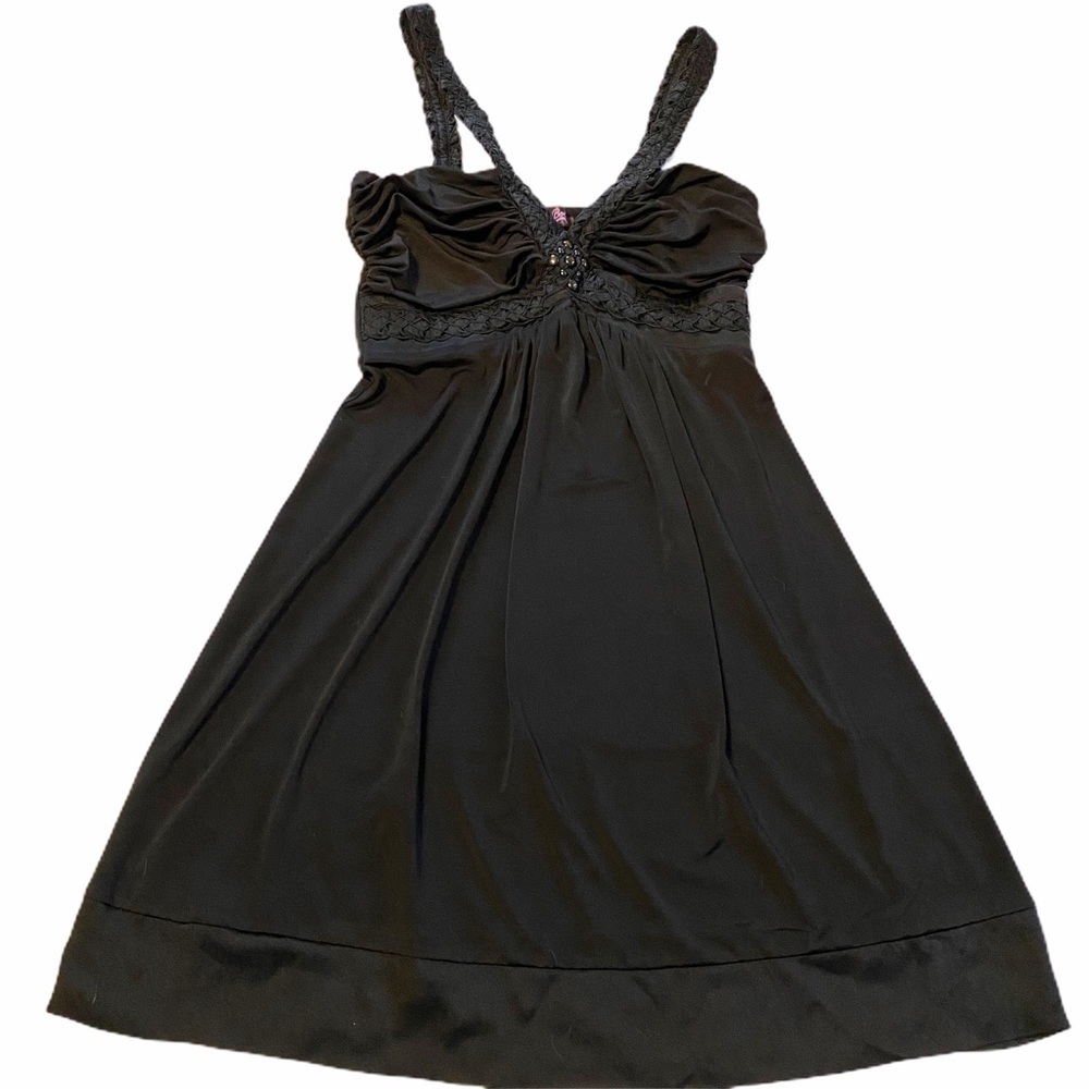 Hale Bob Black Beaded Babydoll Dress XS Y2K Coquette Whimsigoth Party Glam Fairy